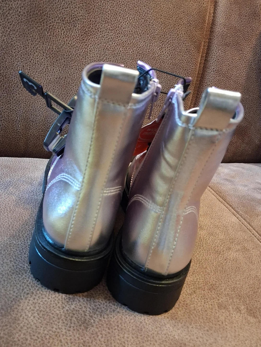 wonder nation Iridescent Purple Lace-Up Combat Boots for Kids Size 3
